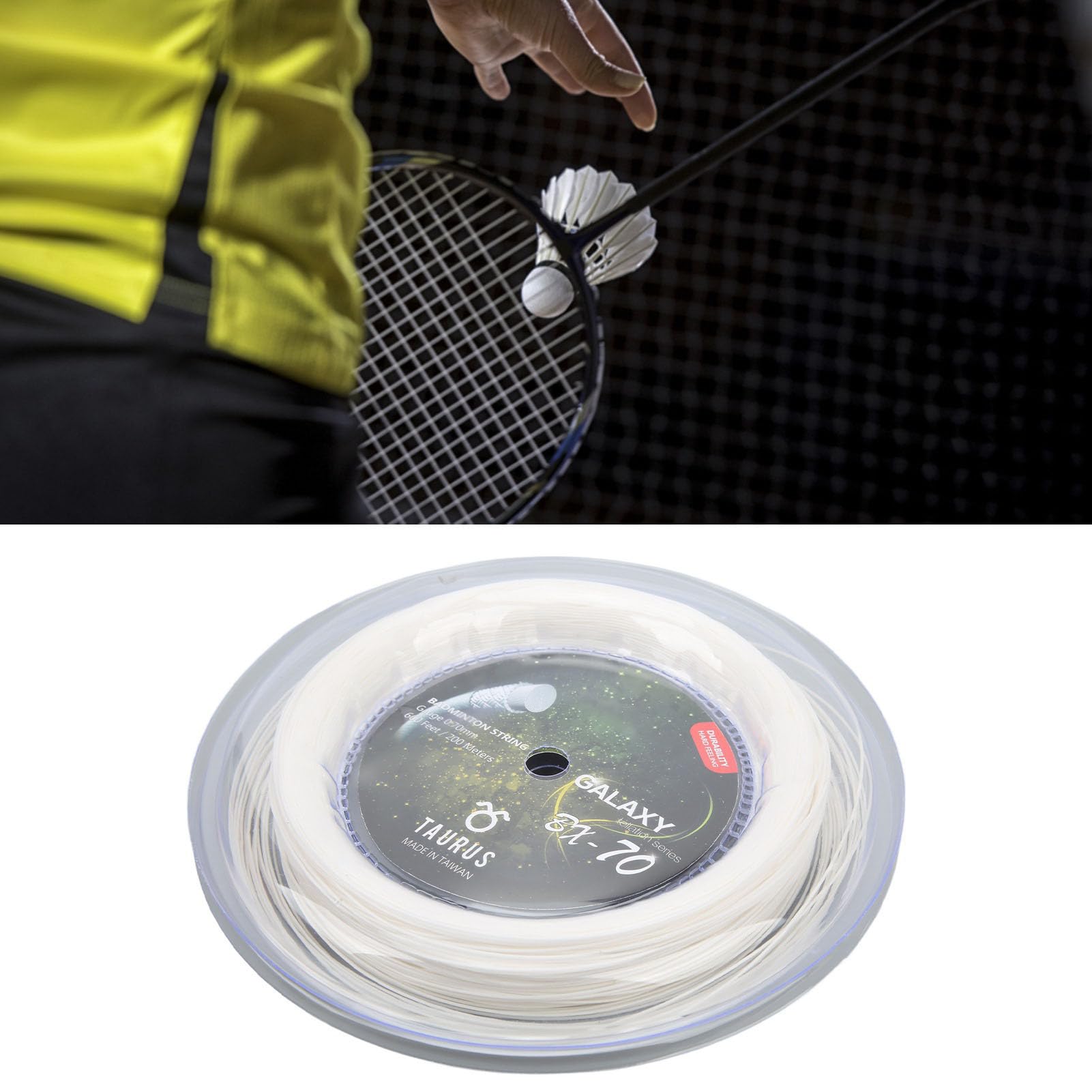 Cadena De Raqueta De Bádminton BX70 De Nylon Alto Elástico 0.7mm De Diámetro Bobina De 200m Amarillo Fluorescente para Entrenamiento Y Juegos Competitivos con Resistencia Mejorada