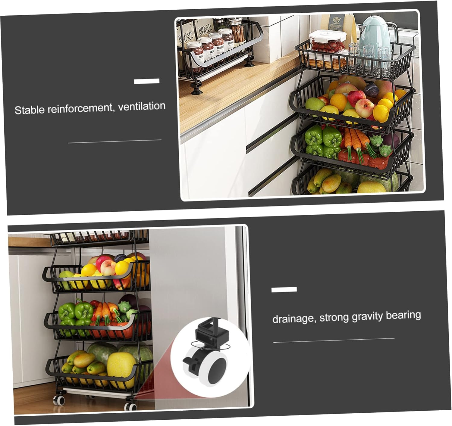 CHILDWEET 1set Kitchen Storage Versatile Utility Trolley for Fruits and Vegetables Mobile Organizer for Home and -Saving Design Wheels