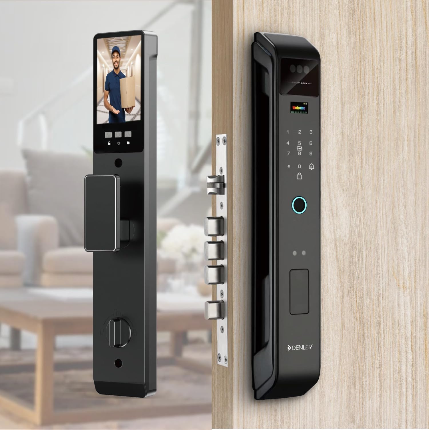 Denler F6 Smart Door Lock with | Face ID | LCD Display Camera | Inbuilt Wi-Fi | Anroid & iPhone app Support | Fingerprint | RFID Card | PIN | Key | 3 Years Warranty