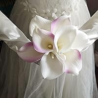 Vista 8 de Boda Floral Lirios de Alcala Púrpura con Cristales Bayas Bling (2 Calla Lilies boutenieres)