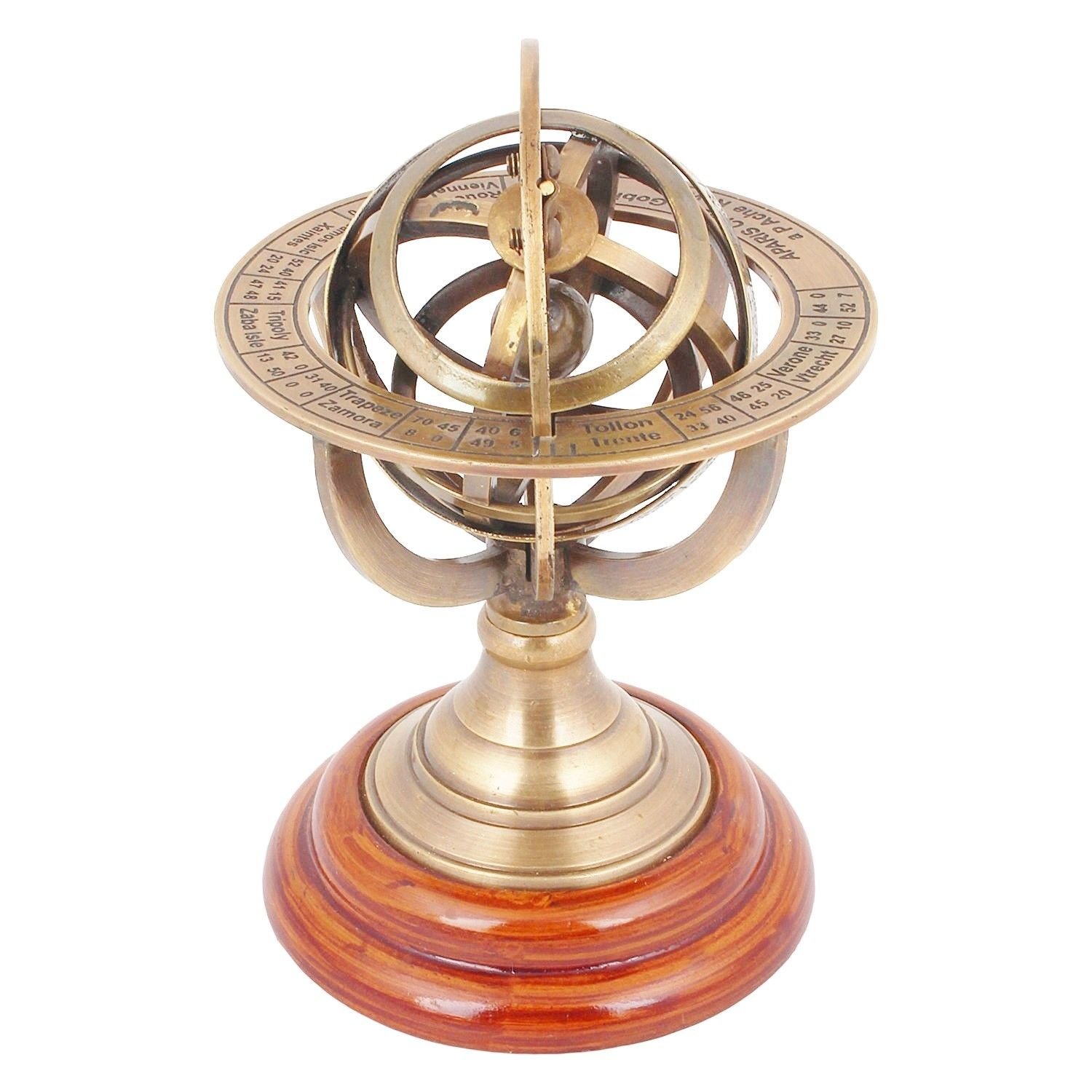 WAVE NAUTICAL-.Brass Armillary Antique Sphere Astrolabe Nautical Marine Tabletop ~ Armillary Sphere Spherical Astrolabe 5" Antique Brass Desktop Globe Sphere Wooden Base Vintage Gift Home [Showpiece]