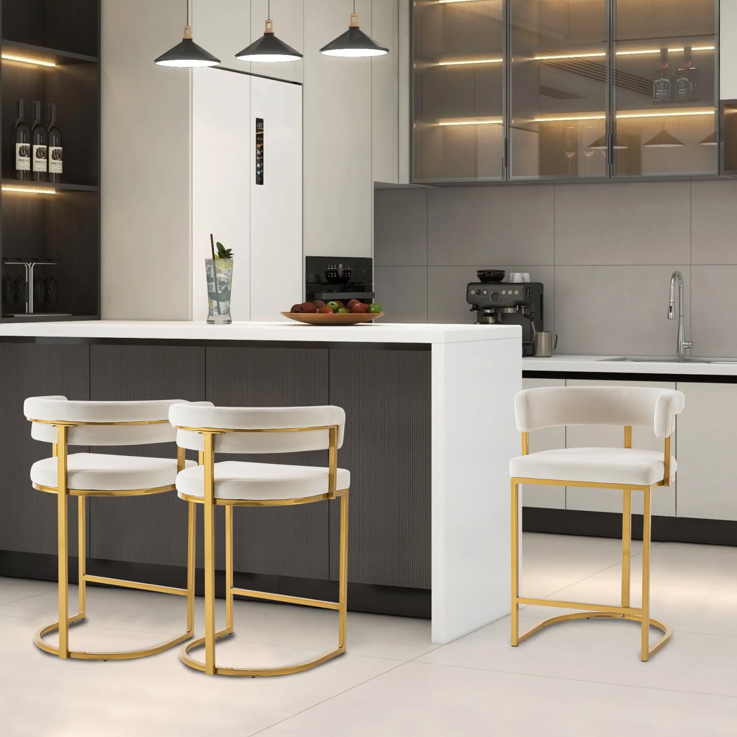 3-Pack Modern Velvet Bar Stools for Classroom