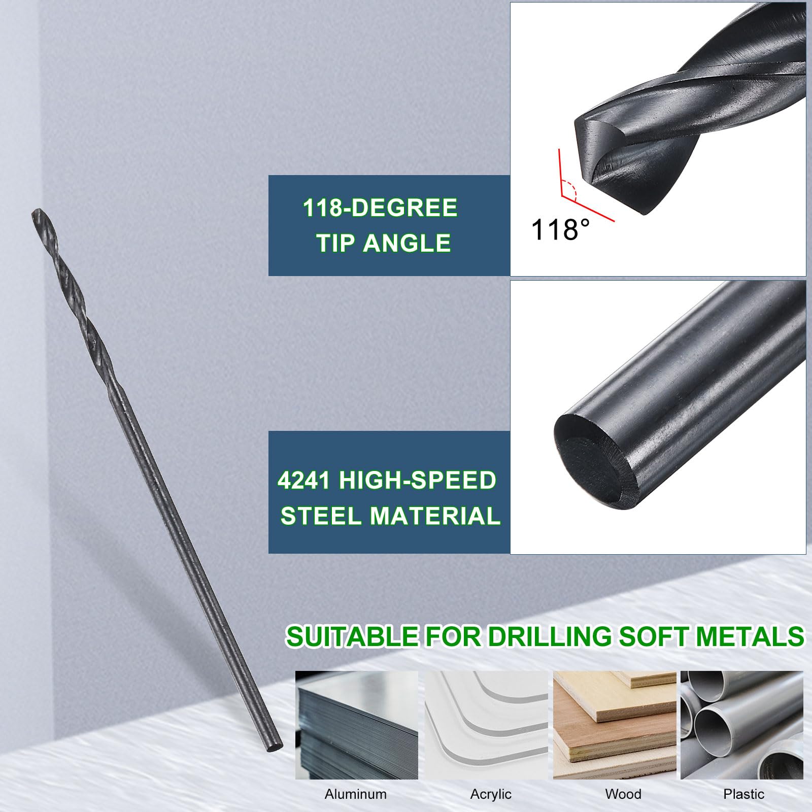 METALLIXITY Punta da Trapano (0,4mm) 12pz, Acciaio ad Alta Velocità 4241 (HSS) Gambo Dritto Nitruro Nero 118° per Legno Plastica Ferro Rame Alluminio Metallo Morbido Basso