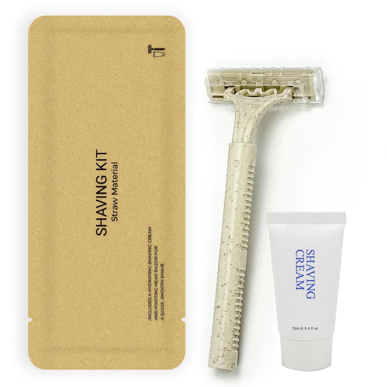 Disposable Shave Kit for Men &Women – 50 Pcs Wheat Straw Razors and Cream Bulk, Individually Wrapped Portable Toiletries Amenities for Hotel, Airbnb, Homeless, Shelter, Charity, Camping and Travel