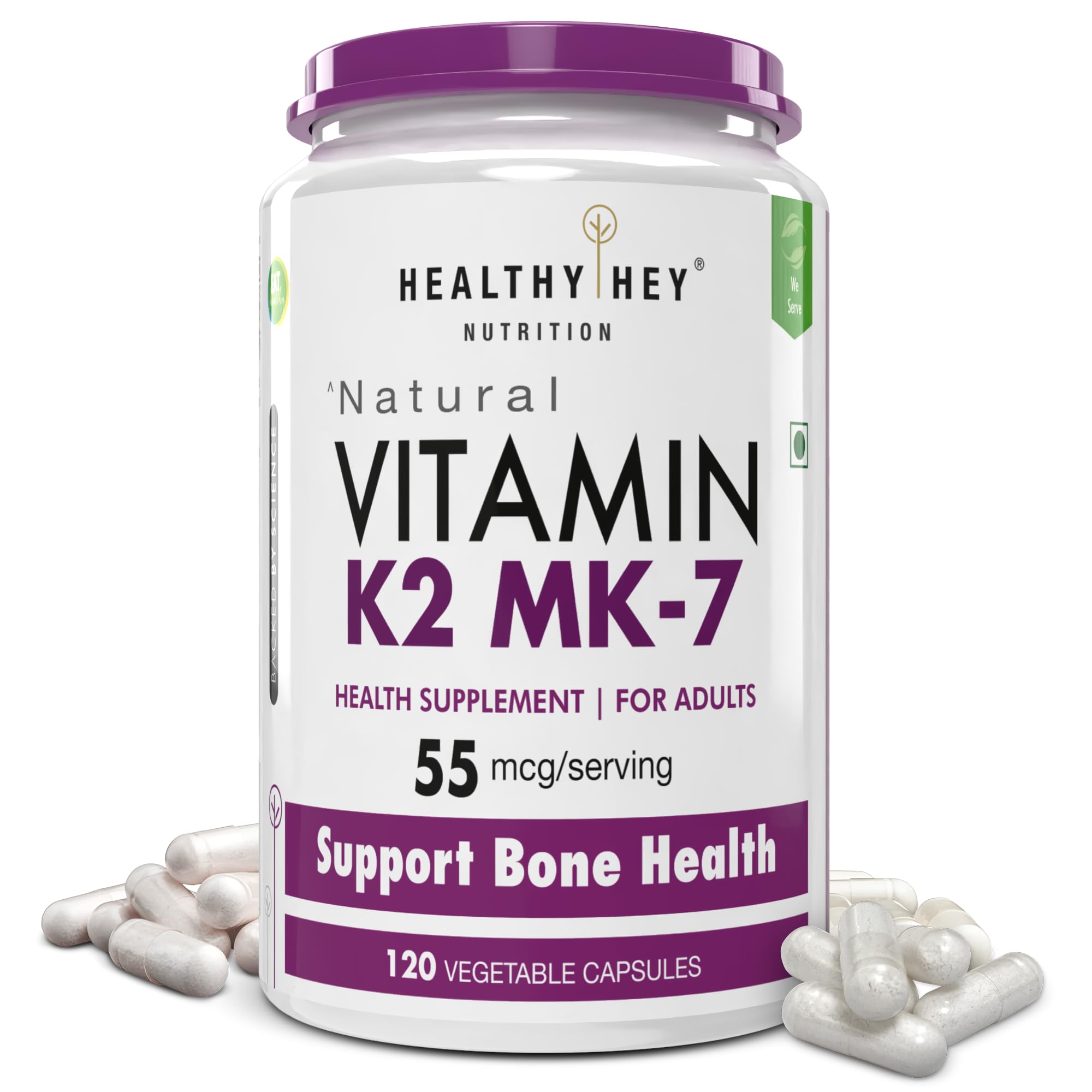 HealthyHey Nutrition Nutrition Vitamin K2 | 100% Vegetarian Vitamin K2 Benefits In Bone Health - 55Mcg - 120 Vitamin K27 Capsules