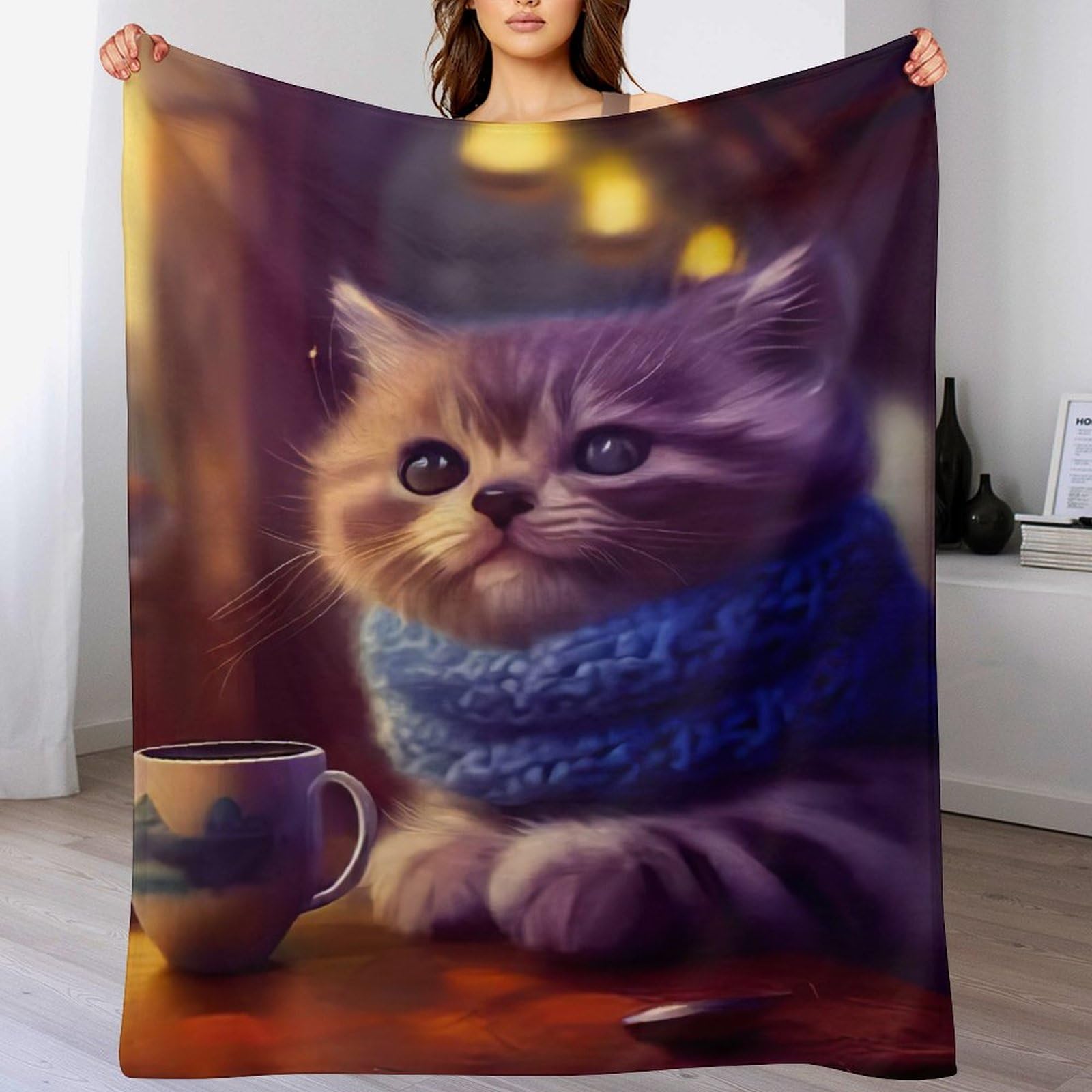 Couverture chat polaire en flanelle douce pour vos soirées cocooning sur le sofa