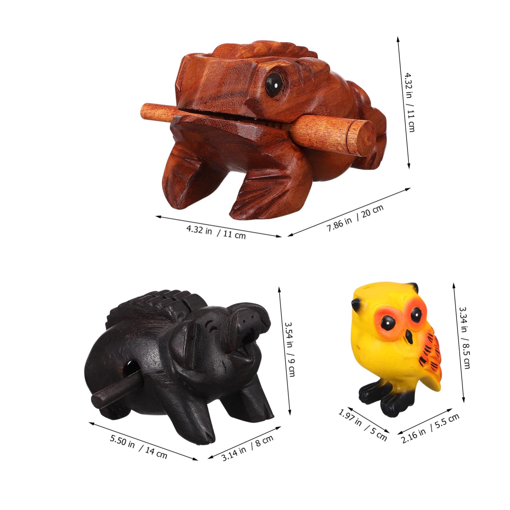 ifundom 3piezas Artesanías Que Producen Sonidos de Madera Instrumento Musical de Madera Bloque de Sonido Animal Sapo Cerdo Búho para Decoración Infantil