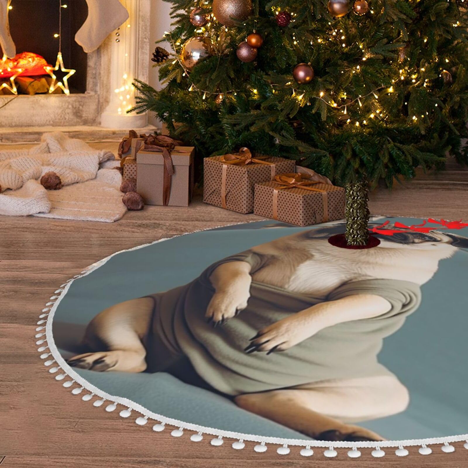 Jupe de sapin de Noël en peluche douce 122 cm de qualité supérieure pour décorations chics