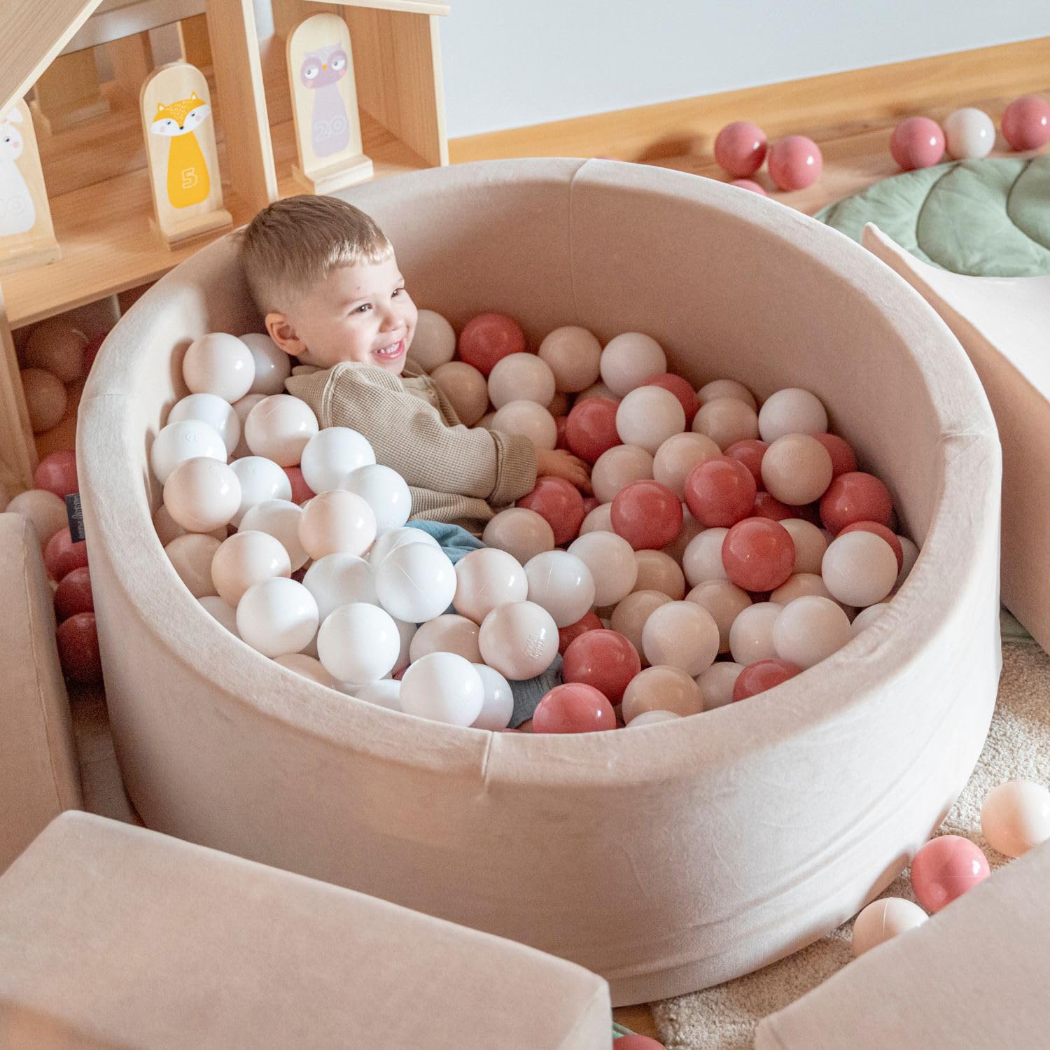 KiddyMoon Piscina De Bolas 90X30cm/300 Bolas ∅ 7Cm para Ninos, Beige: Beige Pastel/Salmón/Blanco