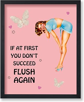 Poster Master If At First You Dont Succeed Flush Again Poster - Pin Up Girl Print - Butterfly Art - Funny Bathroom Decor - Humorous Guest Bathroom Decor - Powder Room Decor - 8x10 UNFRAMED Wall Art
