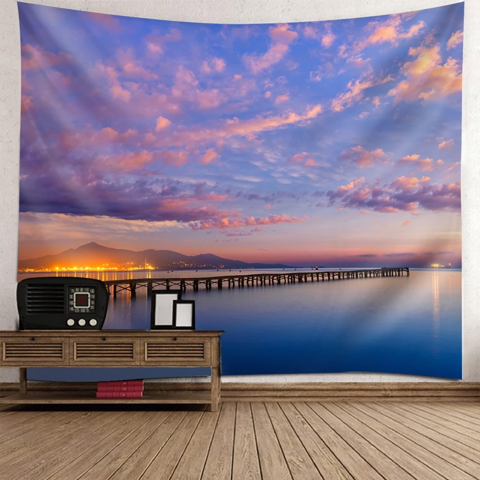 Tenture murale bleue polyester 150x150cm avec impression haute definition bord de mer