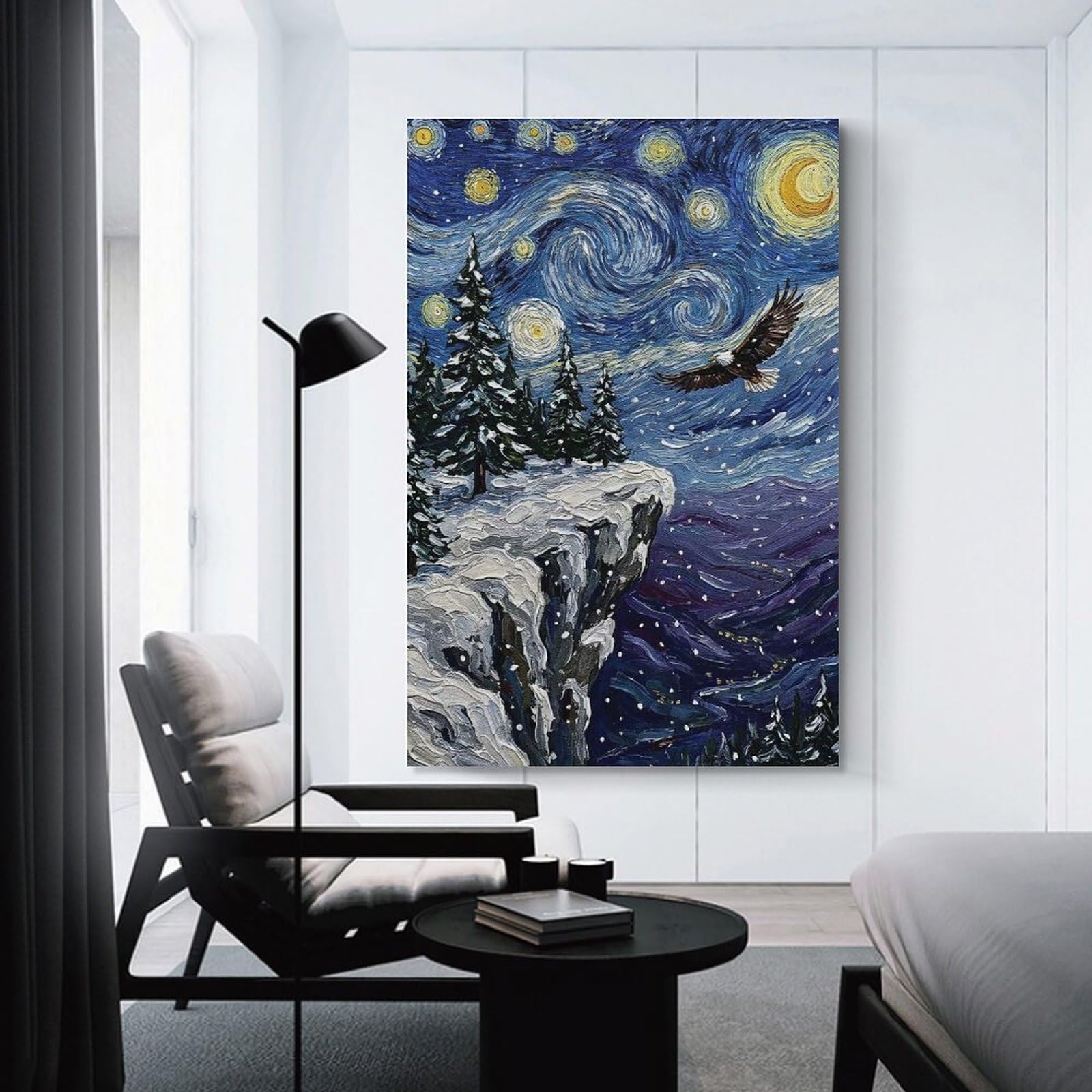 Junmoney Eagle Flying Over Snowy Landscape Decorative Wall Artwork 12x18inch(30x45cm), for Home Lounge, Bedroom Or Reading Nook, Easy Decor for Gallery Walls