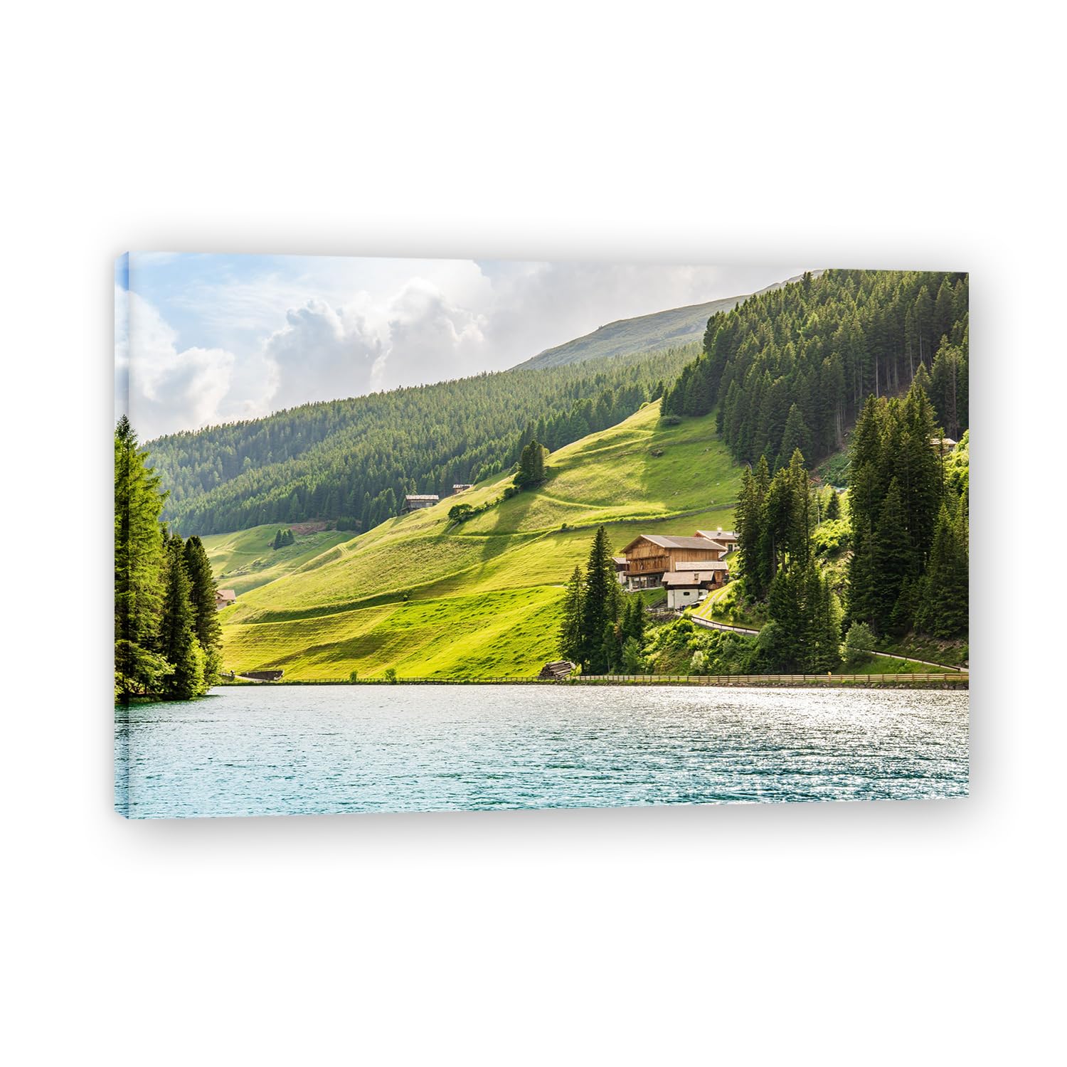 VHdfgTY Built Along The RiverNature Landscape Wall Art Canvas Mountain Scenery Print Home Decoration 60x90cm Framed