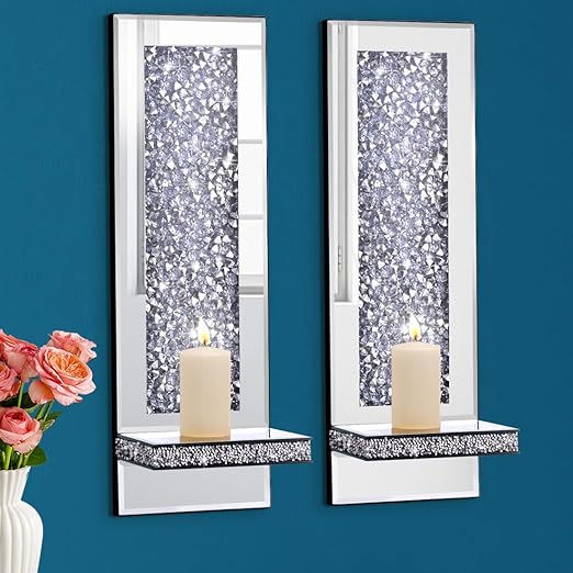 Aeveco Crystal Crush Diamond Mirrored Candle Sconces