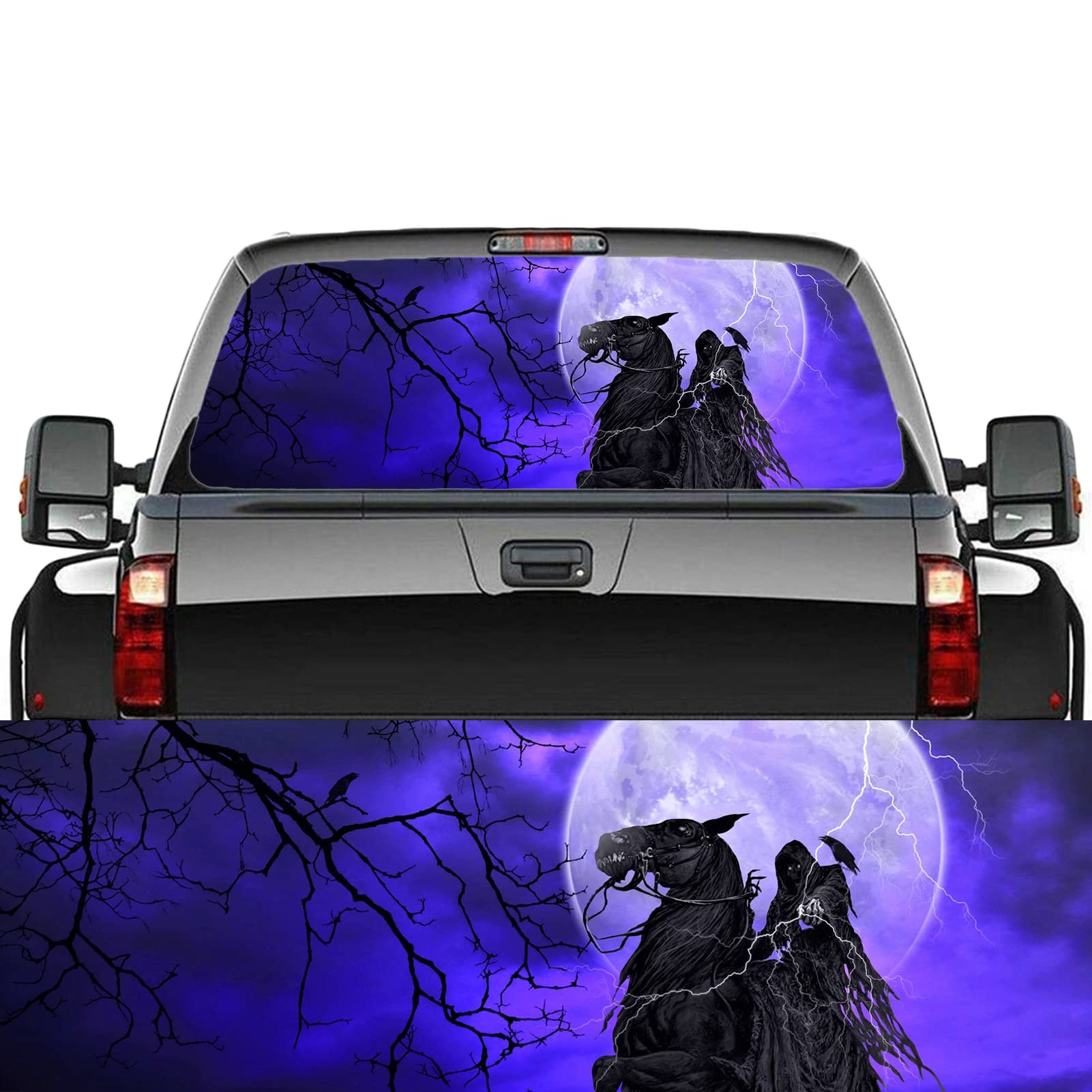 Wokez Grim Reaper Rear Window Decal Truck Rear Window Decal Wrap Graphic Perforated See Through Universal For Pickup Trucks Suv,58X18 Inch