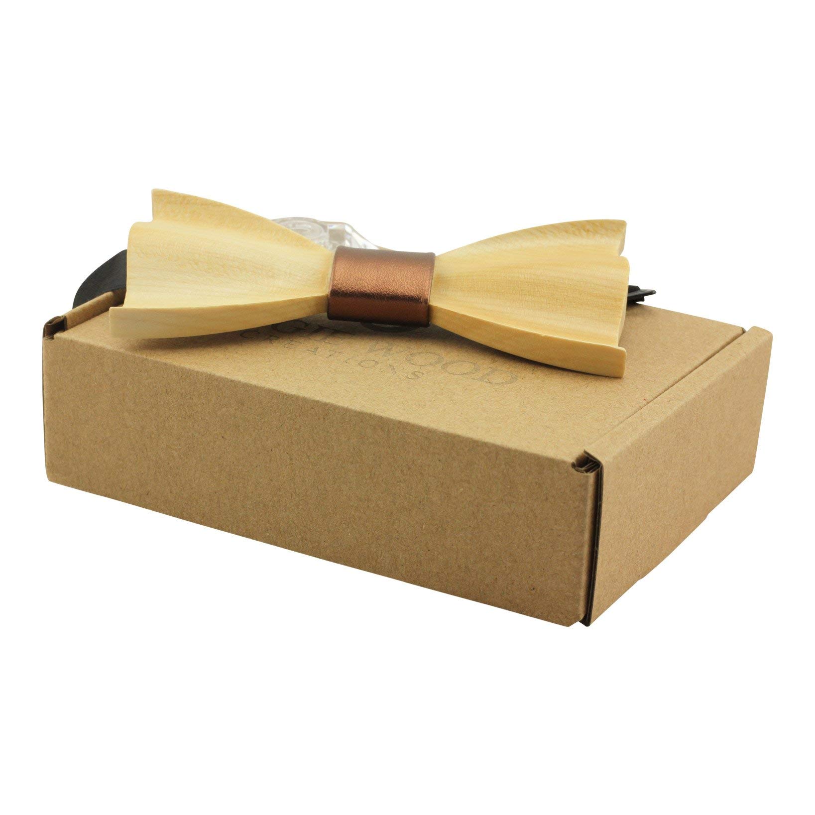 Angie Wood Creations Maple Butterfly Bow Tie With Metallic Faux Leather Centre Piece