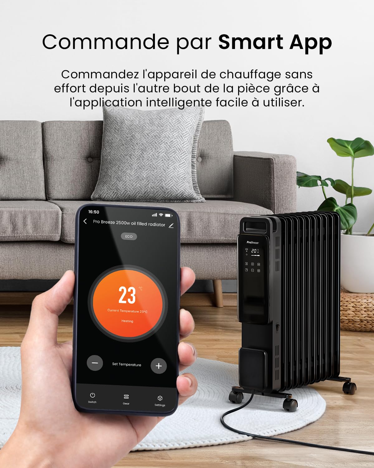 Pro Breeze OmniWarm Radiateur Bain d'Huile 2500W, 11 éléments - Chauffage Électrique - Écran Digital, Mode Éco, 3 Niveaux de Chauffage, Thermostat Réglable, Sécurité Anti-basculement & Minuteur 24H