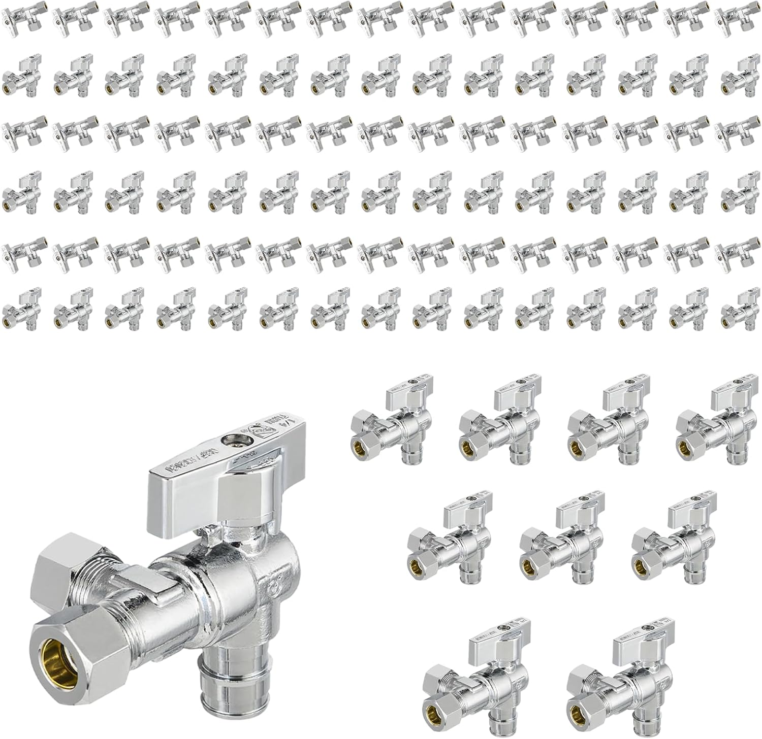 5-Pack Foskan Compression Split Angle Stop Valve,1/4 Turn Shut off Valve 1/2" Nom (5/8" OD) x 3/8" OD x 3/8" OD,Chrome Plated Brass