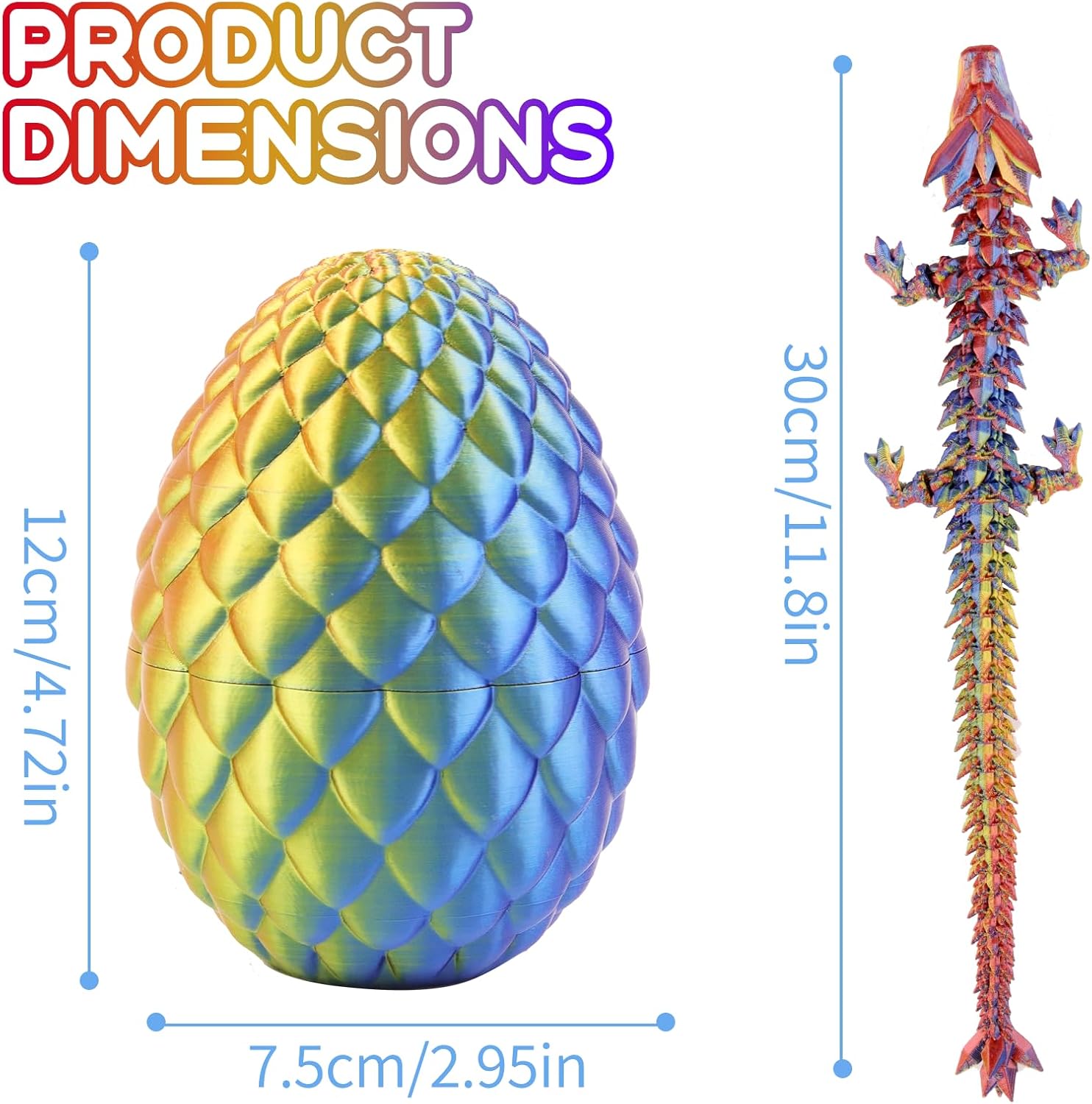 3D Printed Dragon Egg,12“Crystal Dragon Inside, 3D Printed Gift, Executive Desk Toy, Figure Decor, Easter Basket Essentials (Red and Blue)