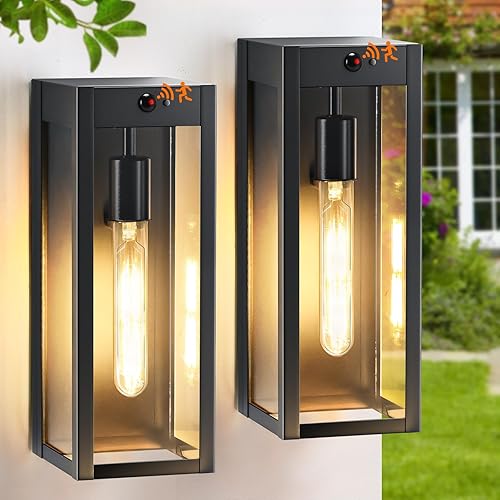 Miniatura 9 de Luces de pared exteriores de 9.5 pulgadas para exteriores, paquete de 2 unidades, marco de metal rectangular negro mate y pantalla de vidrio