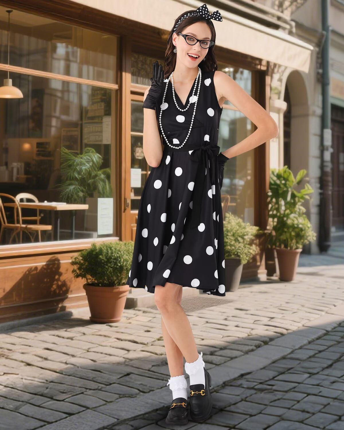 1950s Polka Dots Dress Women Sleeveless Vintage Dresses 50s Outfits Retro Accessories Sock Hop Party Costume - Image 5