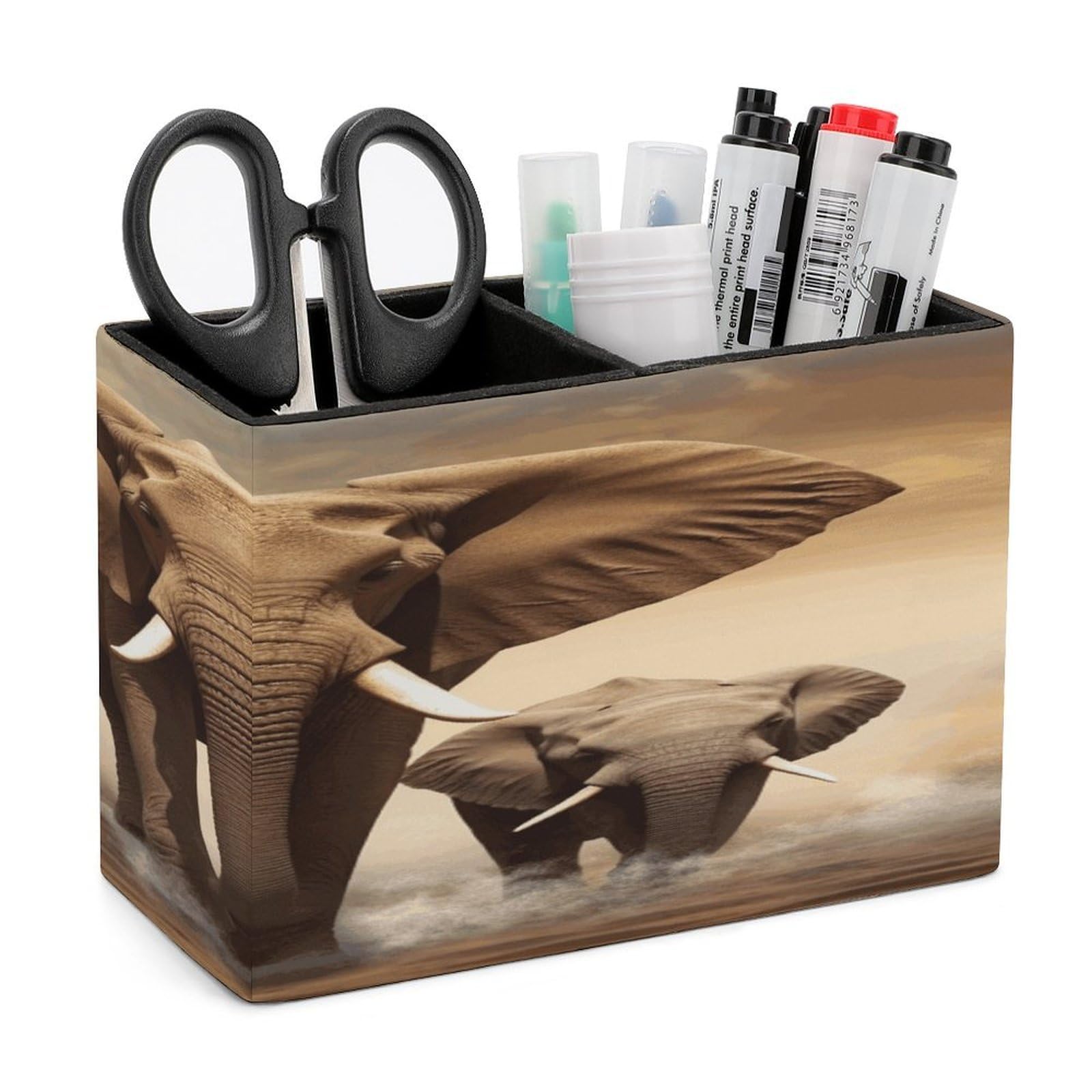 JTREHY Elephant And Baby Elephant Pencil Holder Exquisite Fashion Leather Pen Receptacle Soft High-End Pen Container for Office Home Accessories Or Housewarming Present