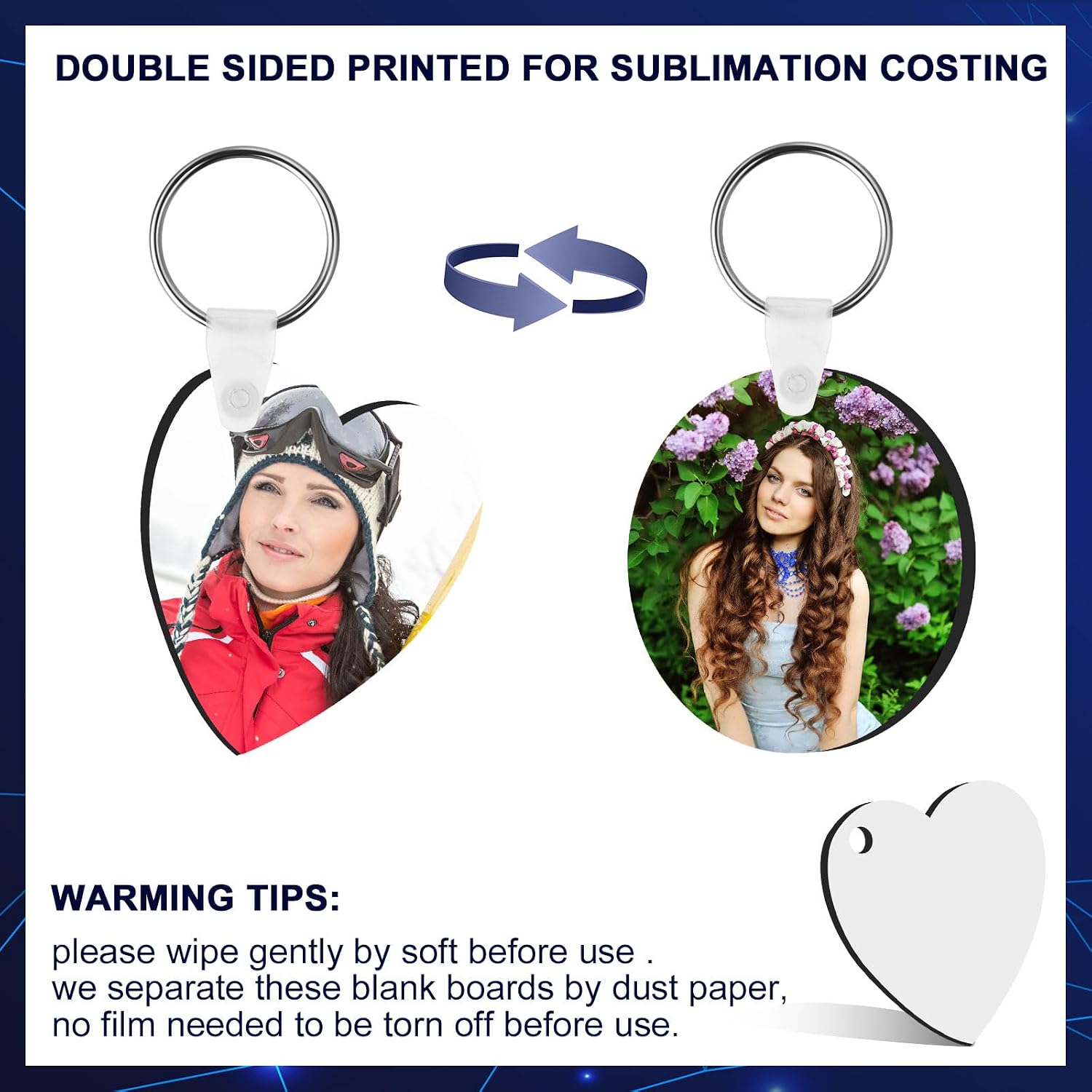 Bucherry 216 Pcs Double Sided Sublimation Keychain Heat Transfer DIY MDF Blank Keychains Blanks Bulk Sublimation Key Chains for Christmas Graduation Day