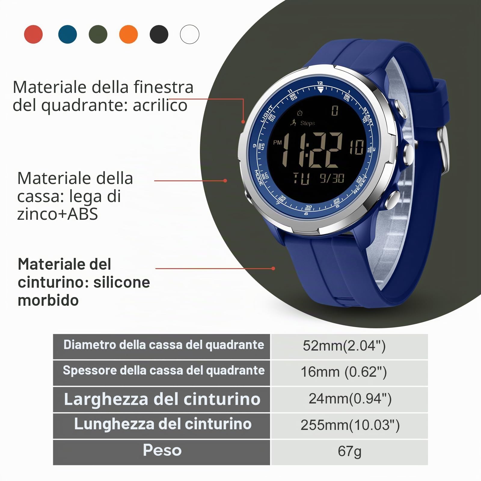 findtime Orologio contapassi impermeabile per uomo e donna, senza Bluetooth, senza app, digitale, sportivo, contacalorie, orologio militare da uomo senza caricabatterie