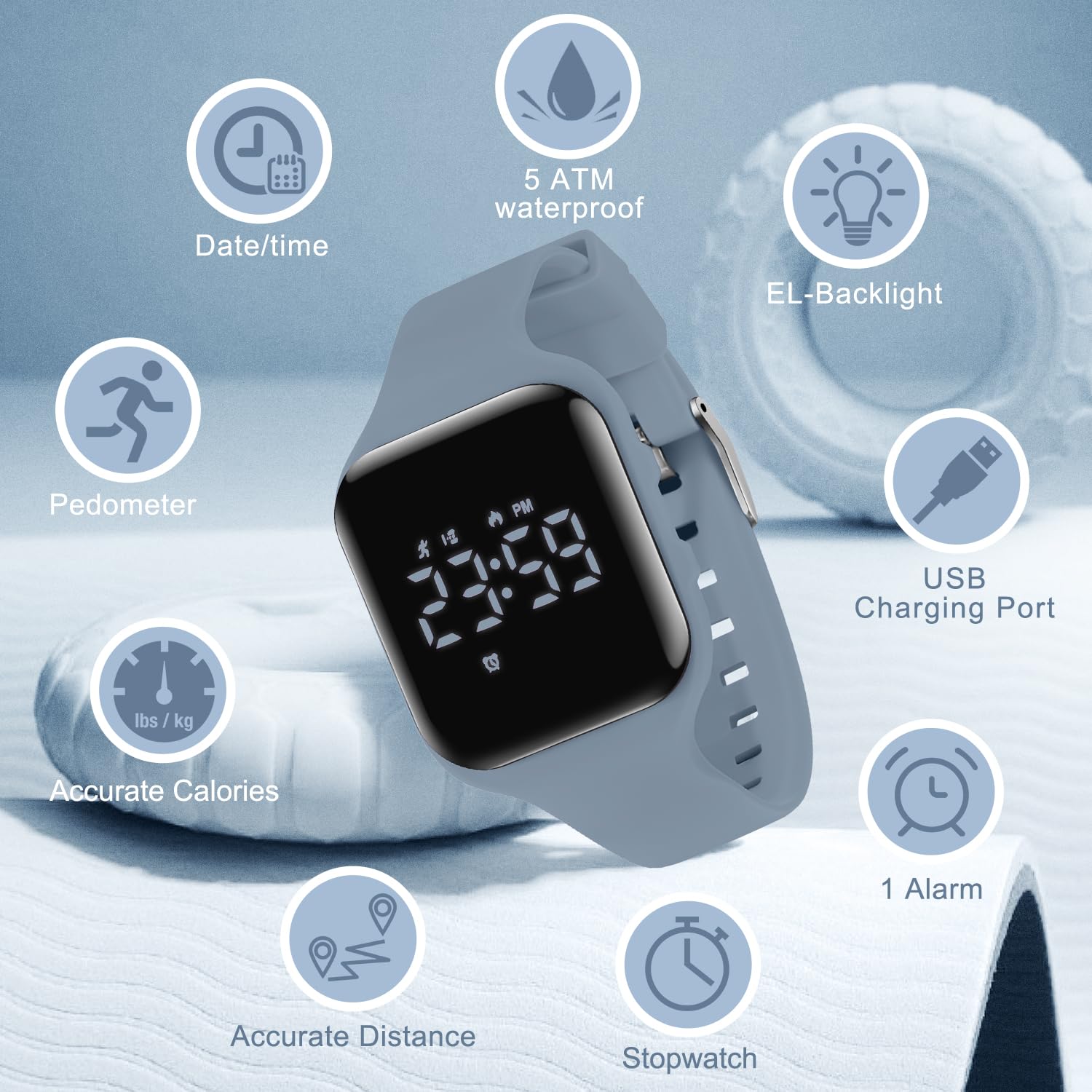 NN BEN NEVIS Reloj digital para niños y niñas, reloj deportivo con rastreador de fitness, despertador, cronómetro, sin aplicación e impermeable, reloj para niños de 5 a 12 años