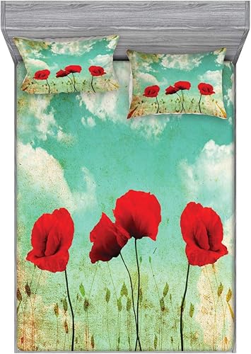 Miniatura 66 de Ambesonne Juego de sábanas bajeras y fundas de almohada de los años 90, patrón geométrico en estilo retro, formas redondas de triángulo de media