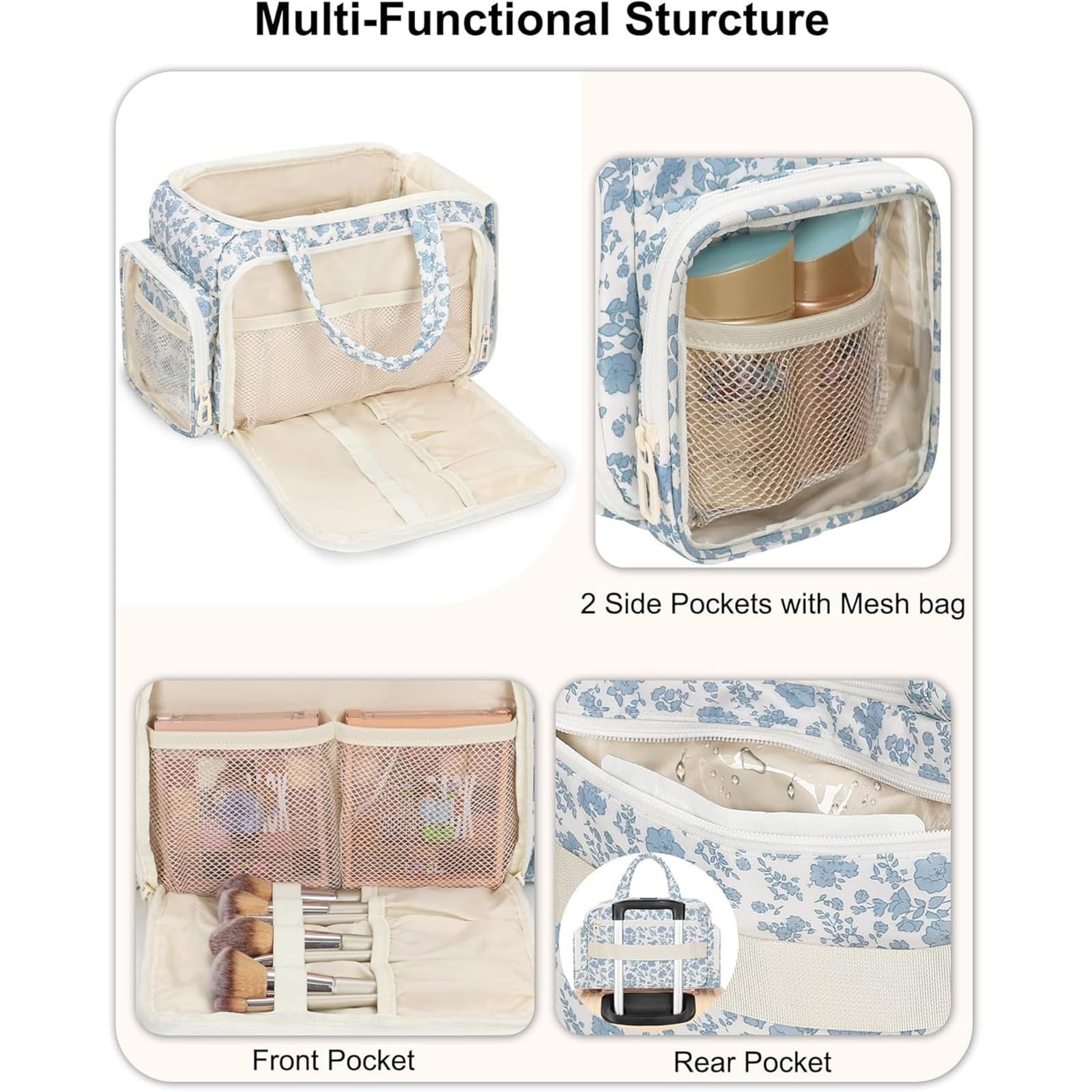 Organizzatori borse per trucco cosmetico stampati con maniglia per viaggi, accessori, essenziali, grandi borse da toilette da viaggio Organizzatori borse per trucco da viaggio
