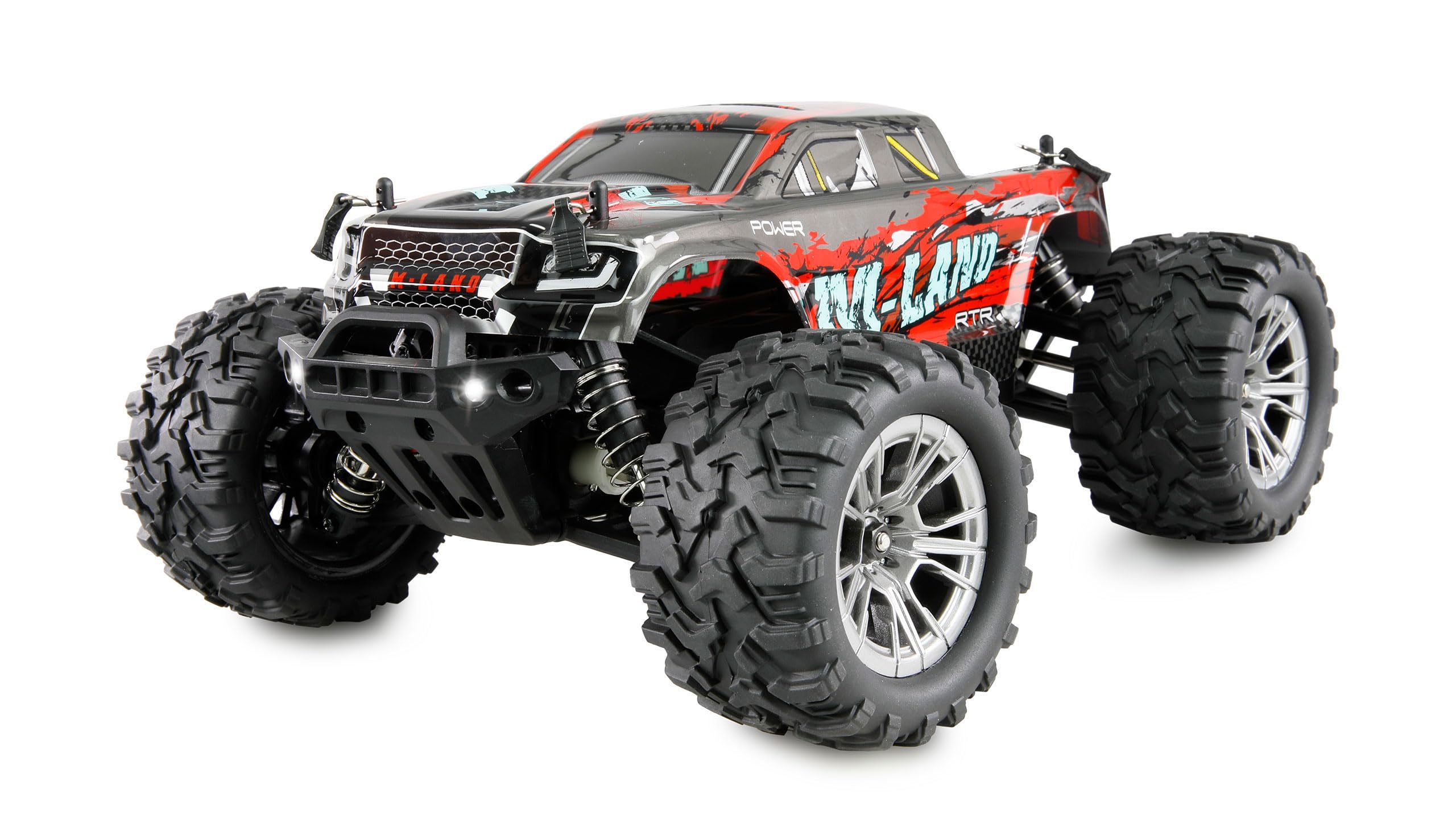 M-Land Monstertruck – 1:16 RTR, RC-Fernsteuerung, 48 km/h, Rot, 4WD