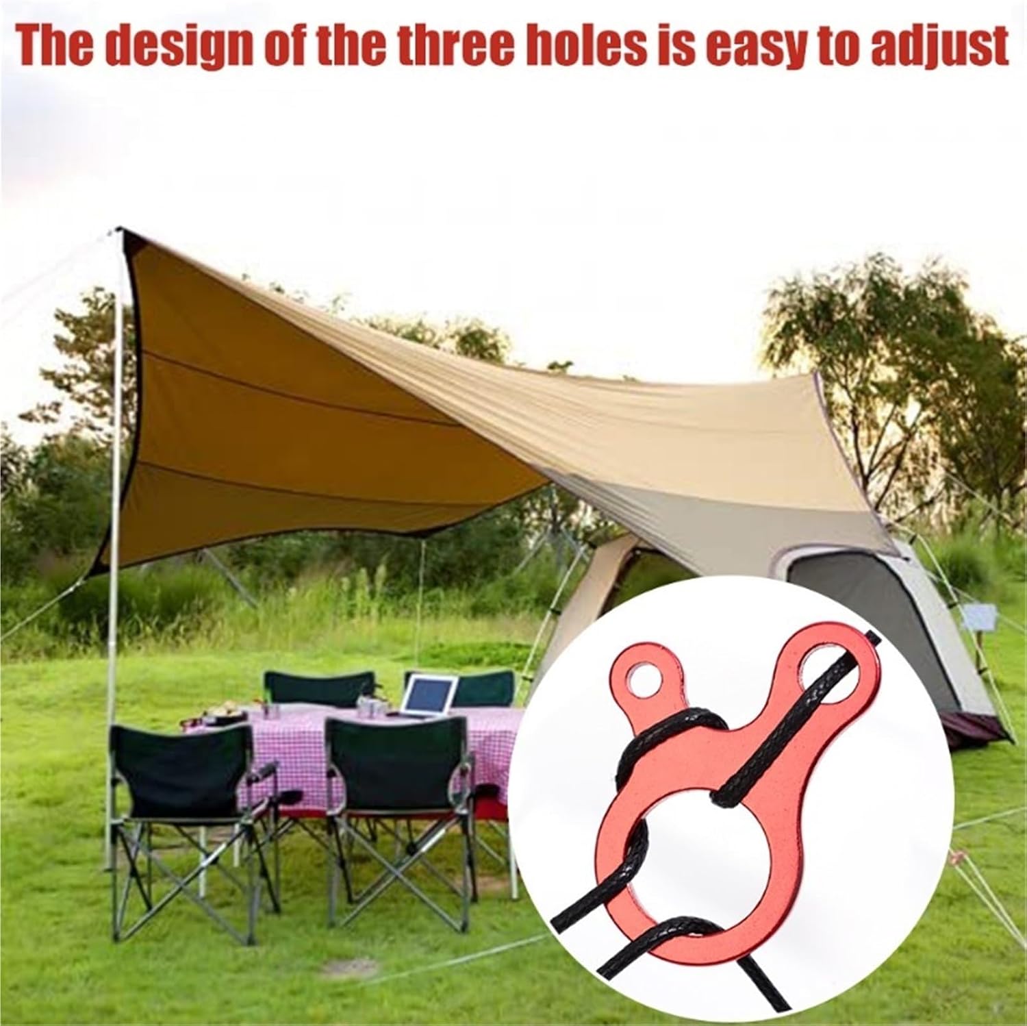 Rope Tensioner 50pcs Tent Rope Buckle 3 Hole Outdoor Camping Aluminium Alloy Tensioner Cord Fastener Hook(Red)