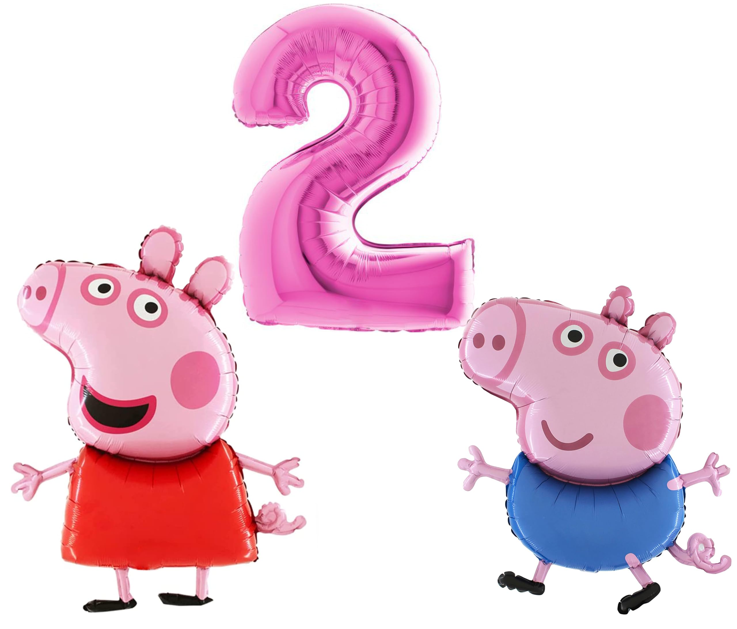 Toyland® Peppa & George Pig Foil Balloon Pack - 2 x 37" Character Shape Balloons & 1 x 40" Number Balloon - Kids Party Decorations
