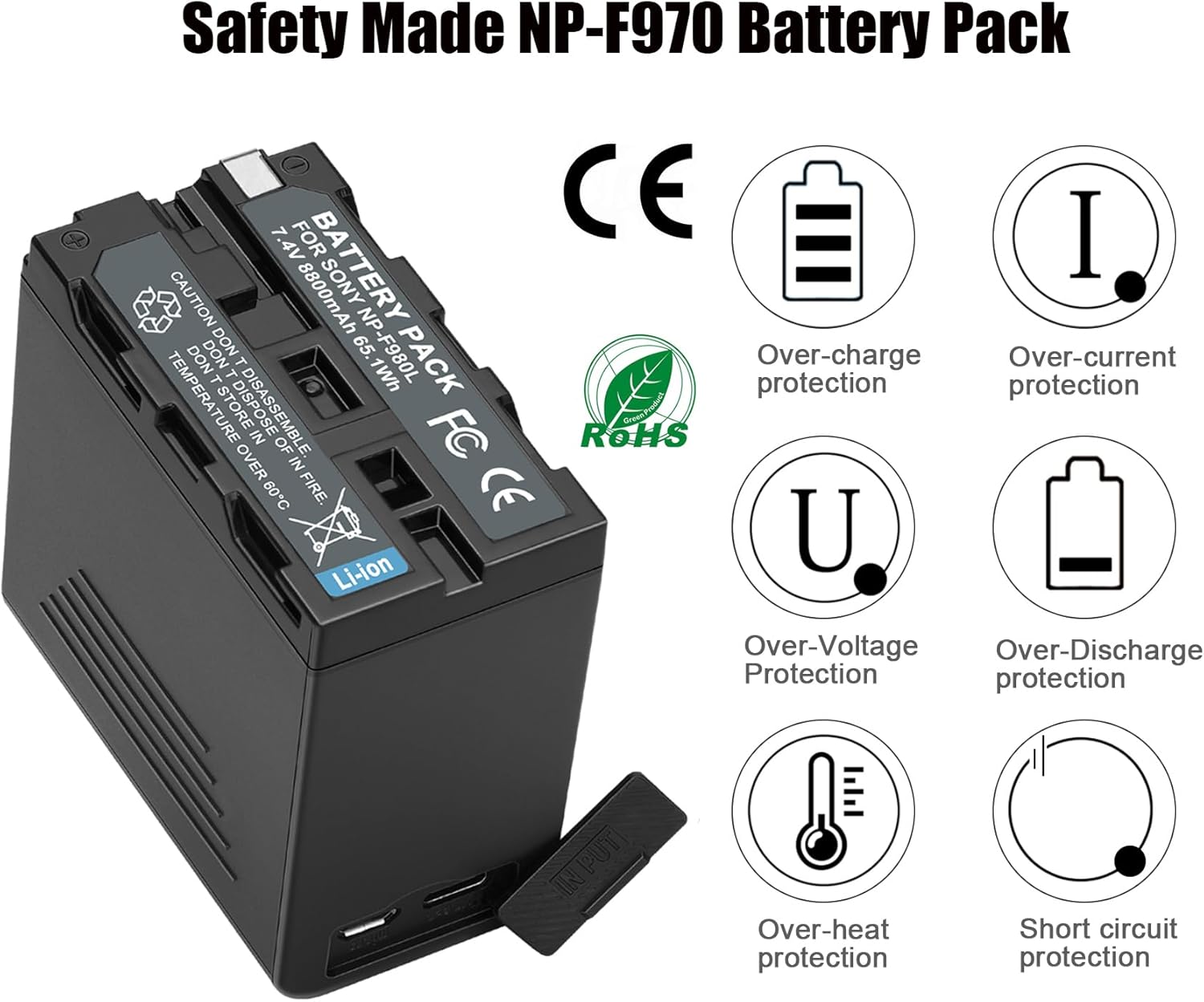 JYJZPB 2 Pack NP-F970 Battery Compatible for Sony NPF970 NP-F960 NP-F950 NP-F930 NP-F550 NP-F530 NP-F570 and Sony Handycams, Upgraded NP F970 Battery with USB Output LCD Display 8800mAh