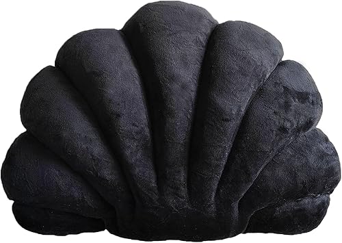 YRXRUS Almohada de concha, almohada negra con forma de concha de mar, almohada en forma de concha de patio, serie Accent Ocean, cojín de terciopelo