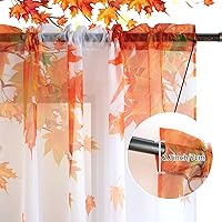Vista 3 de youleyar Cortinas traslúcidas de otoño para sala de estar de 63 pulgadas de largo, 2 paneles de cortinas semi-transparentes blancas con estampado