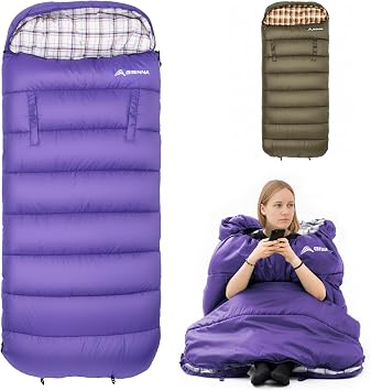 BISINNA Flannel XXL Sleeping bag 90.55 "x39.37" Wearable Sleeping Bag for Alults 3 Season with Pillow Compressdin Sack for Hiking Camping Backpacking Outdoor