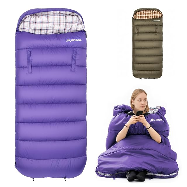 BISINNA Flannel XXL Sleeping bag 90 55x39 37 Wearable Sleeping Bag for Alults 3 Season with Pillow Compressdin