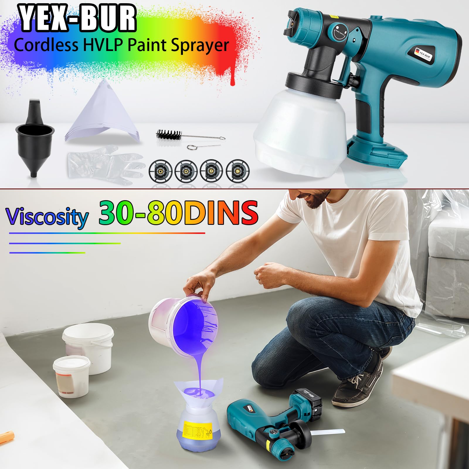 Système de pulvérisation de Peinture sans Fil Makita 18 V, Pistolet HVLP 200 W, 1000 ML, 4 Buses, 3 Motifs, pour Bricolage et Murs