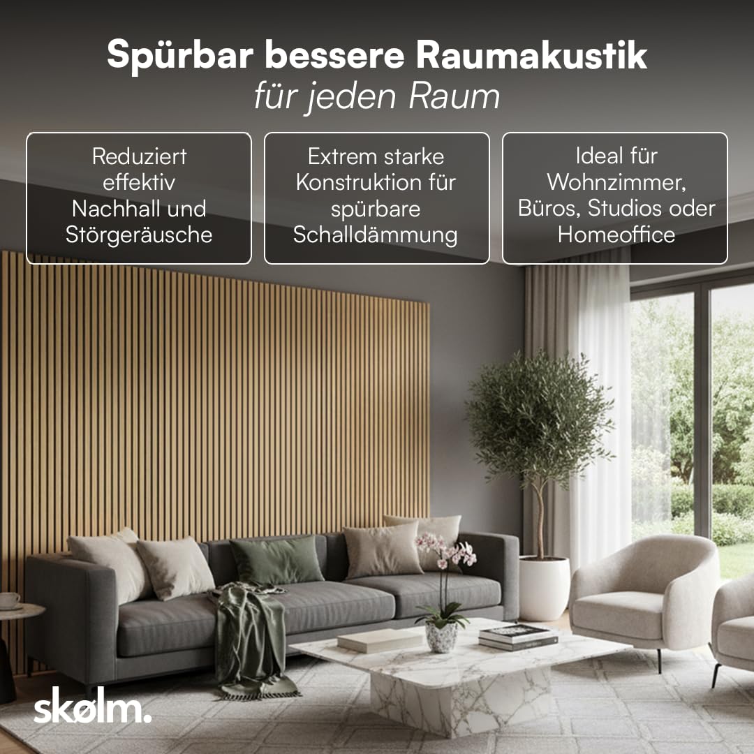 skølm Rune Akustikpaneele 120x60 cm, 4er Set, Holzoptik Eiche, Schallschutz