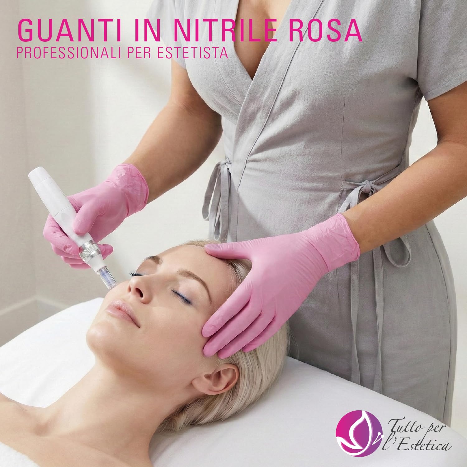 Guanti Nitrile M Rosa Monouso - 1000 PEZZI - Guanti in Nitrile Senza Polvere, Anallergici - Guanti Usa e Getta Nitrile Resistenti per Uso Professionale, Estetista, Pulizie | Superficie Microruvida
