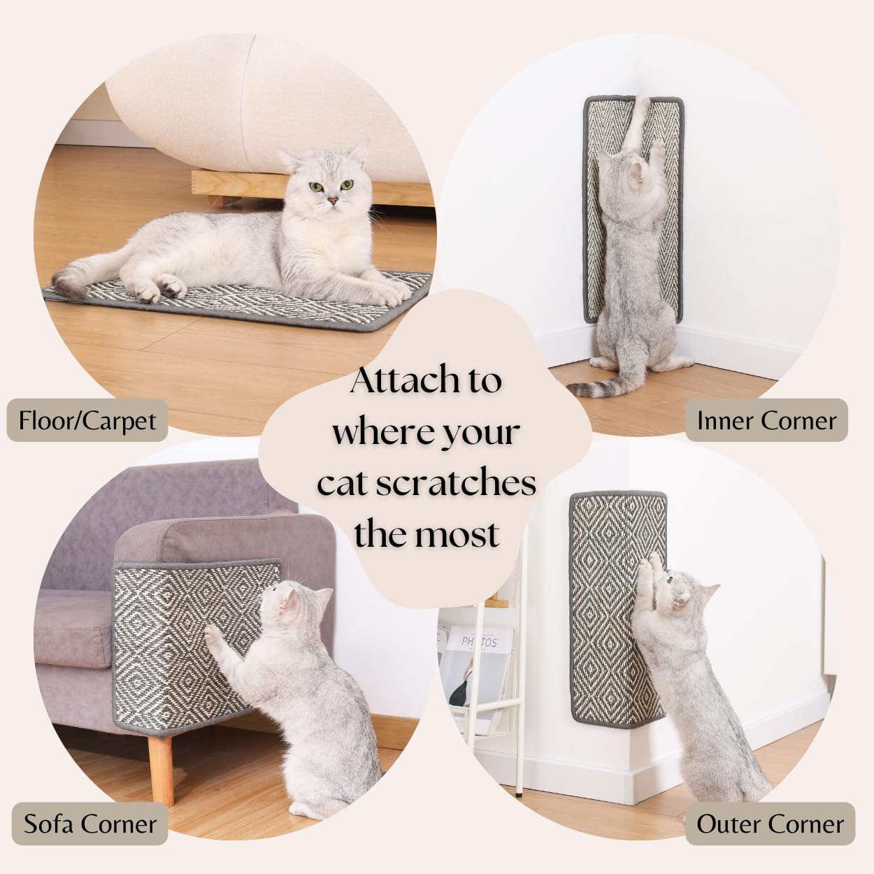 review Boho Sisal Cat Scratcher Mat with Adhesive Strips (Scratch Protector for Carpet, Sofa, Wall, Corner Furniture), Durable and Shedding-Resistant Cat Scratching Surface (13x21.7 inch, Fishbone)