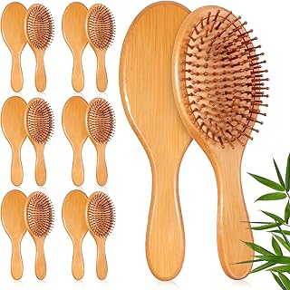 12 Pcs Bamboo Hair Brushes for Women Bulk Natural Wooden Paddle Brush Detangler Hairbrush with Natural Bamboo Bristles for Women, Men, DIY Gift, Coarse, Fine, Wavy