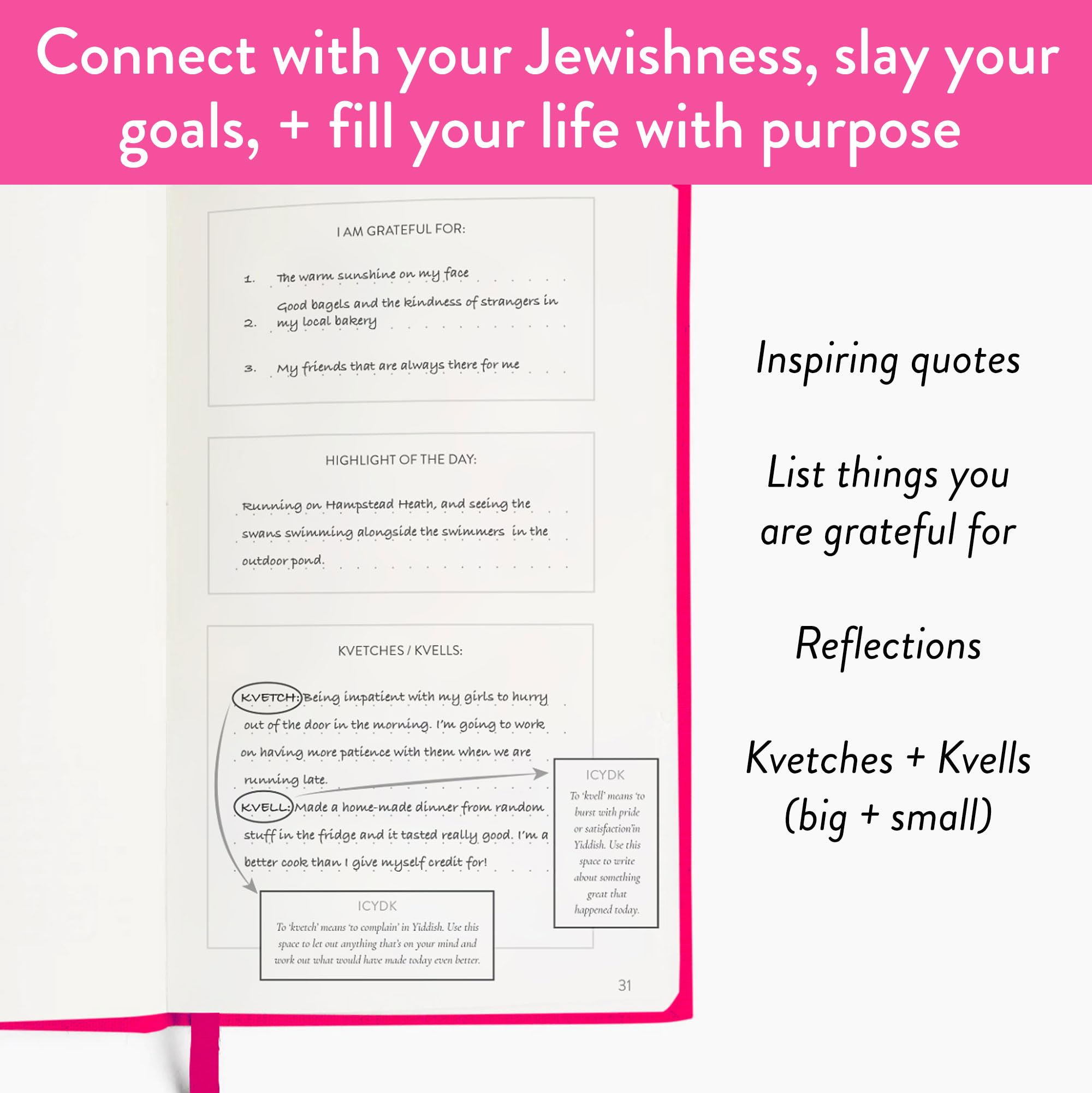 Journal de joie juive – Journal quotidien de gratitude pour les femmes juives | Invitations guidées pour le bonheur, la pleine conscience et la réflexion | Livre juif | Planificateur de vie non daté
