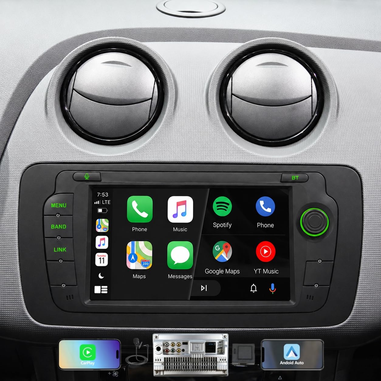 Pantalla Autoradio Linux para Seat Ibiza 6J 2009-2014 CarPlay inalámbrico | Arranque rápido 2s,Plug&Play,CANBUS,Compatible con cámara trasera y DAB+,control volante,Bluetooth 5.0,DSP,Radio FM RDS,USB