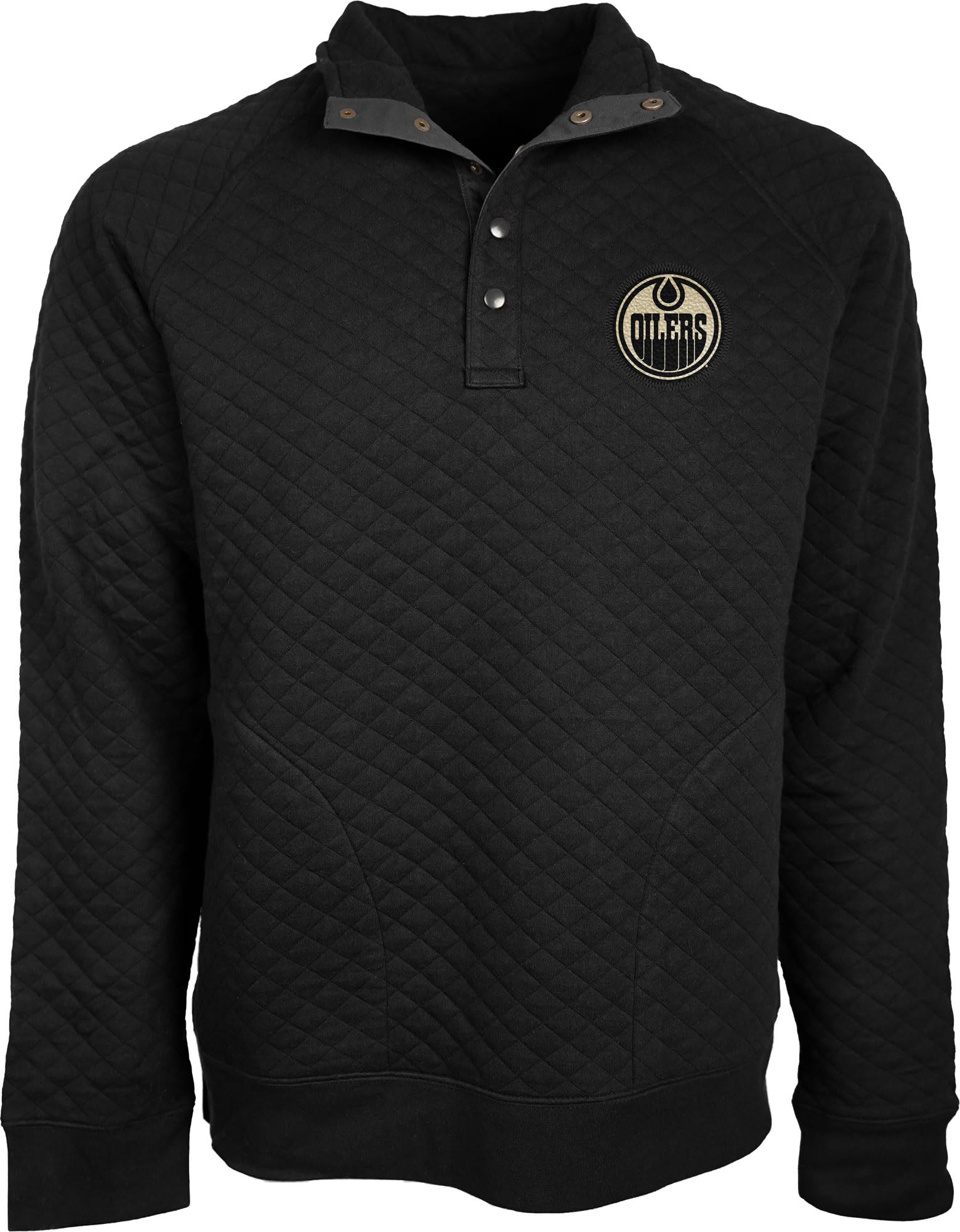 Blue 84 NHL Officially Licensed Quilted Snap Sweatshirt Leather Patch