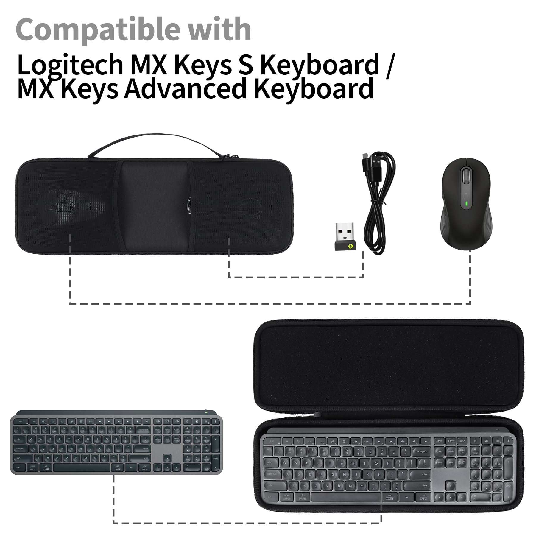 Étui compatible avec clavier lumineux Logitech MX Keys S/MX Keys Advanced (Graphite)