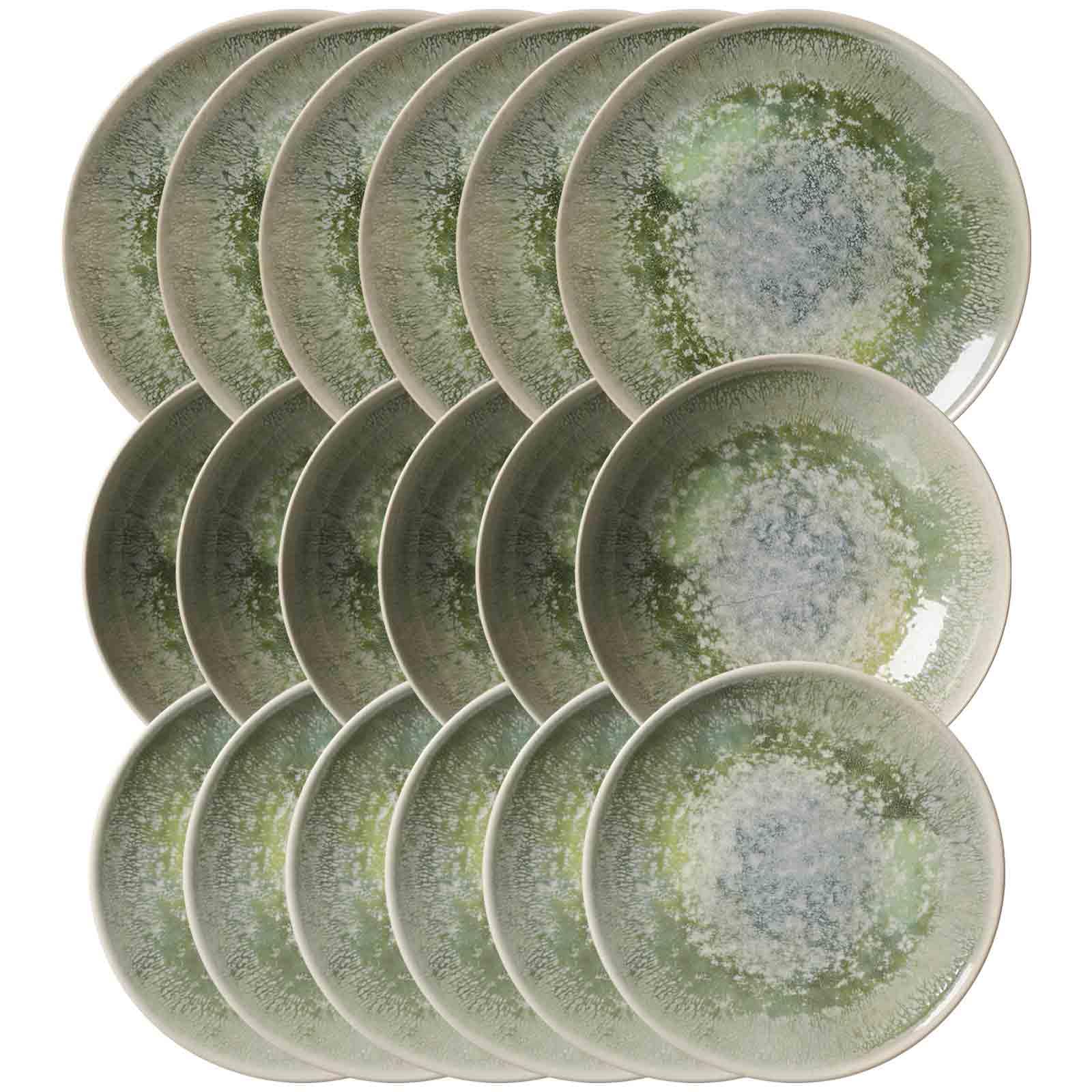 Ritzenhoff & Breker Cecina Teller-Set 18-teilig, Speiseteller (26 cm) Suppenteller (21 cm) und Dessertteller (20 cm) für 6 Personen, Kombi-Set im Manufaktur-Look, Mix & Match, Steinzeug, Jade