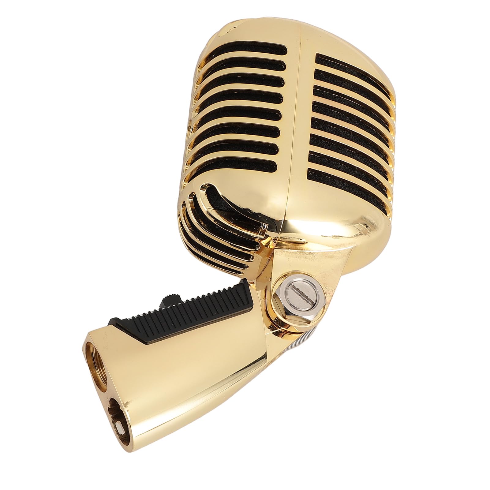 GOWENIC Mikrofon w stylu vintage, mikrofon dynamiczny w stylu retro, retro dynamiczny mikrofon wokalny z samonapięciowym obrotowym stojakiem ze stopu cynku na imprezę KTV (GOLD)